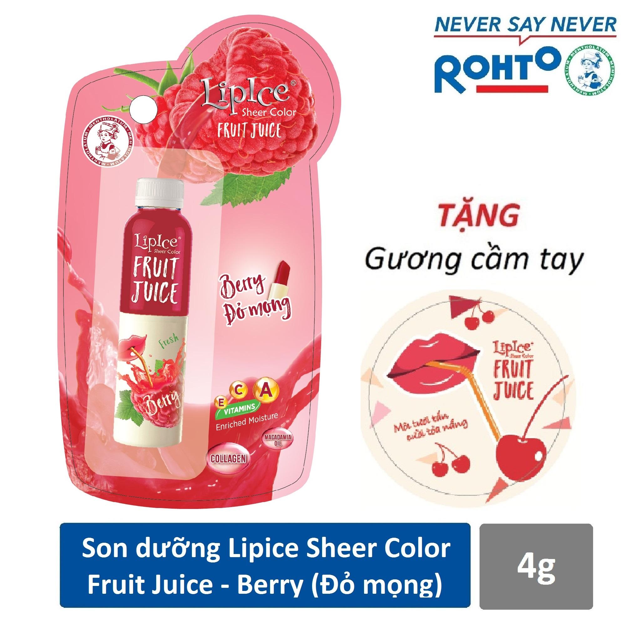 Son dưỡng chiết xuất trái cây Lipice Sheer Color Fruit Juice Berry 4g (Đỏ Mọng) + Tặng gương cầm tay xinh xắn
