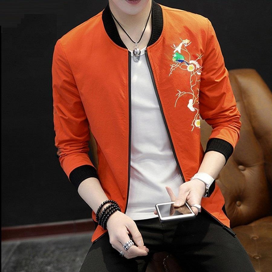 Áo Khoác Nam Kaki Thêu Hoa (M,L,XL) - DP905 - Đen, trắng, rêu, cam