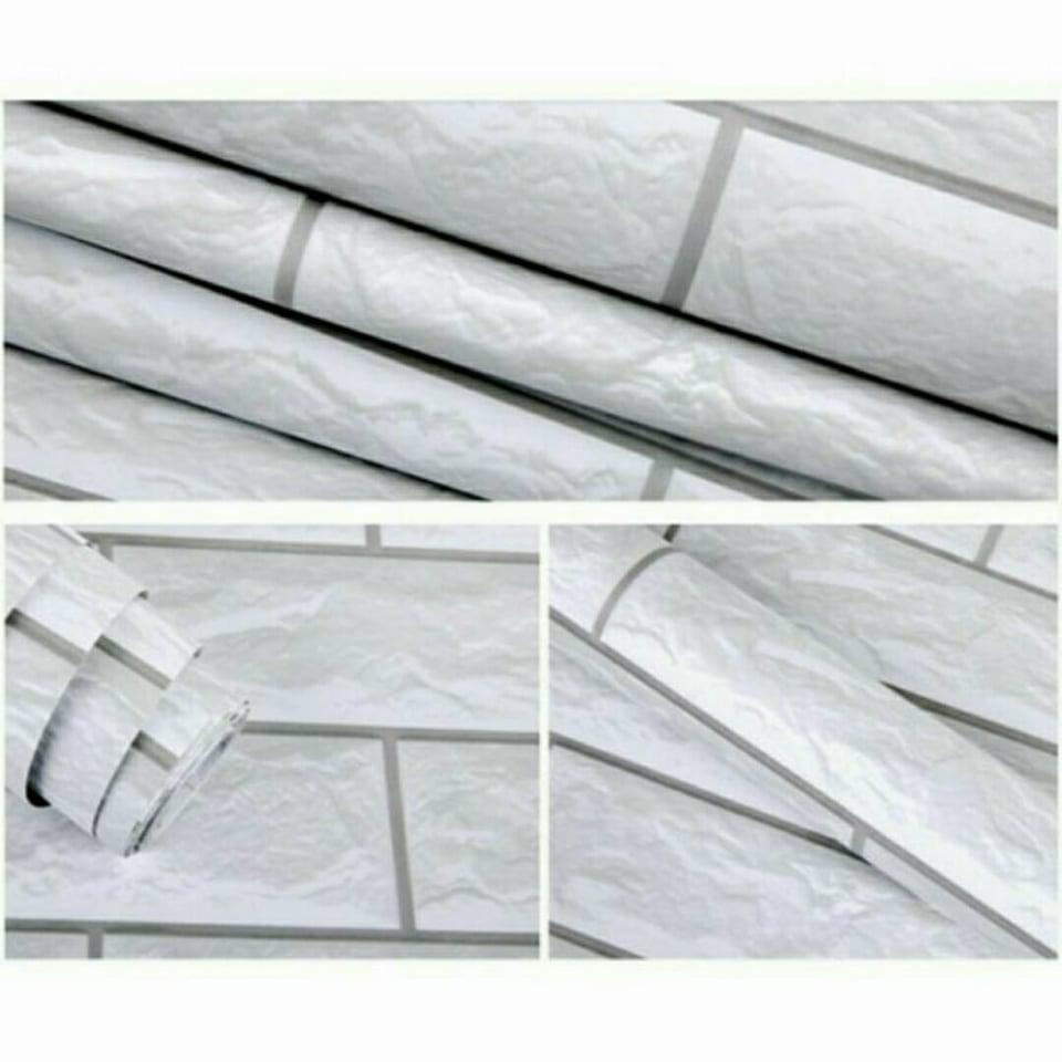 5m Giấy dán tường khổ 60cm giã gạch trắng có viền