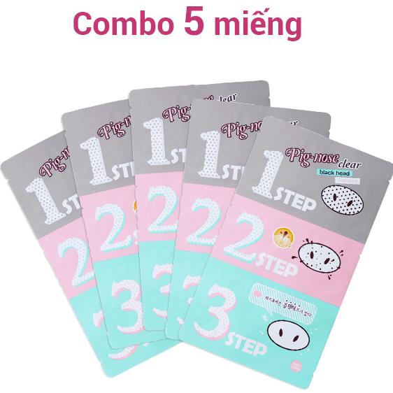 Combo 5 mặt nạ lột mụn đầu đen 3 bước holika holika pig nose clear black head 3-step kit - 30ml
