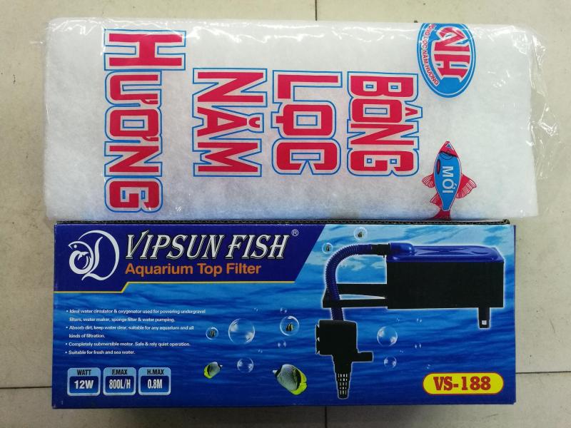 Máy Bơm Lọc Nước Hồ Cá VS188 & Bông Lọc - Bộ Bơm Lọc Nước Bể Cá Vipsun
