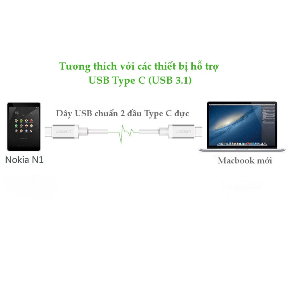 Dây cáp và truyền dữ liệu USB type C 3.1 hỗ trợ sạc nhanh PD 60W, QC3.0, 3A, dài 1.5m UGREEN US161 Dây cáp và truyền dữ liệu USB type C 3.1 hỗ trợ sạc nhanh PD 60W, QC3.0, 3A, dài 1.5m UGREEN US161