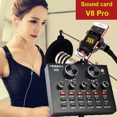 Sound card âm thanh thu âm/ Livestream 2 máy cùng lúc V8 pro (2018) - Có Auto Tune - Sound card Karaoke/ Livestream