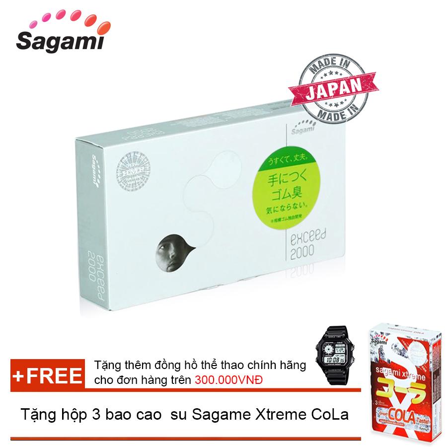 Hộp 12 bao siêu mỏng không mùi co giãn theo kích thước Sagami Exceed 2000 ( 12 bao ) + Tặng hộp 3 bao cao su Sagami Xtreme CoLa ( Đơn hàng Bao Cao Su trên 300k tặng thêm 1 đồng hồ thể thao như quảng cáo )