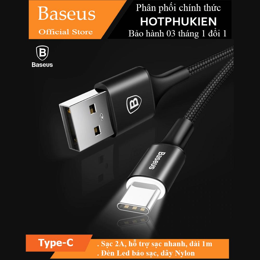 Dây cáp sạc Type-C Baseus Rapid 1m Sạc nhanh đèn LED báo hiệu sạc - Phân phối HotPhuKien