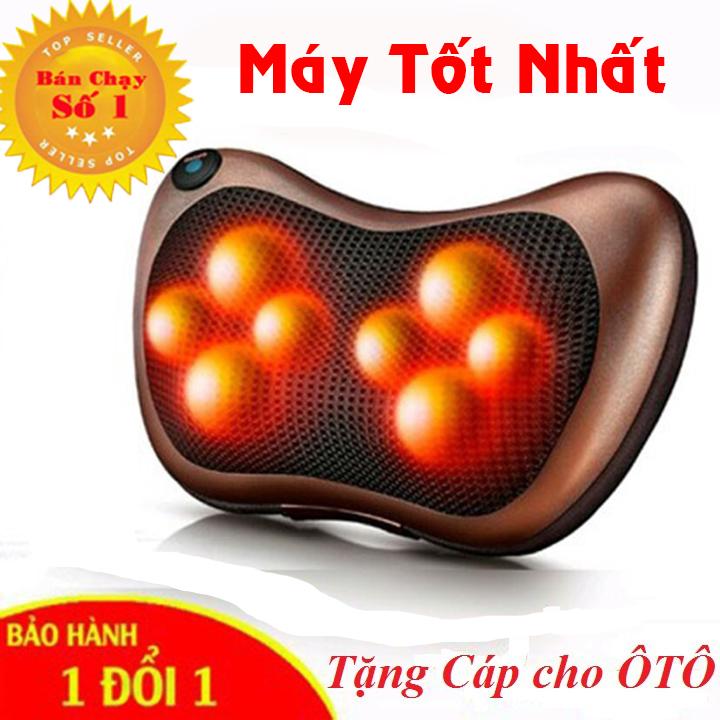 LOẠI TỐT Gối massage hồng ngoại 8 bi thiết kế gọn nhẹ dễ sử dụng - Tặng Cáp cho Ôto - Bảo hành 1 đổi 1