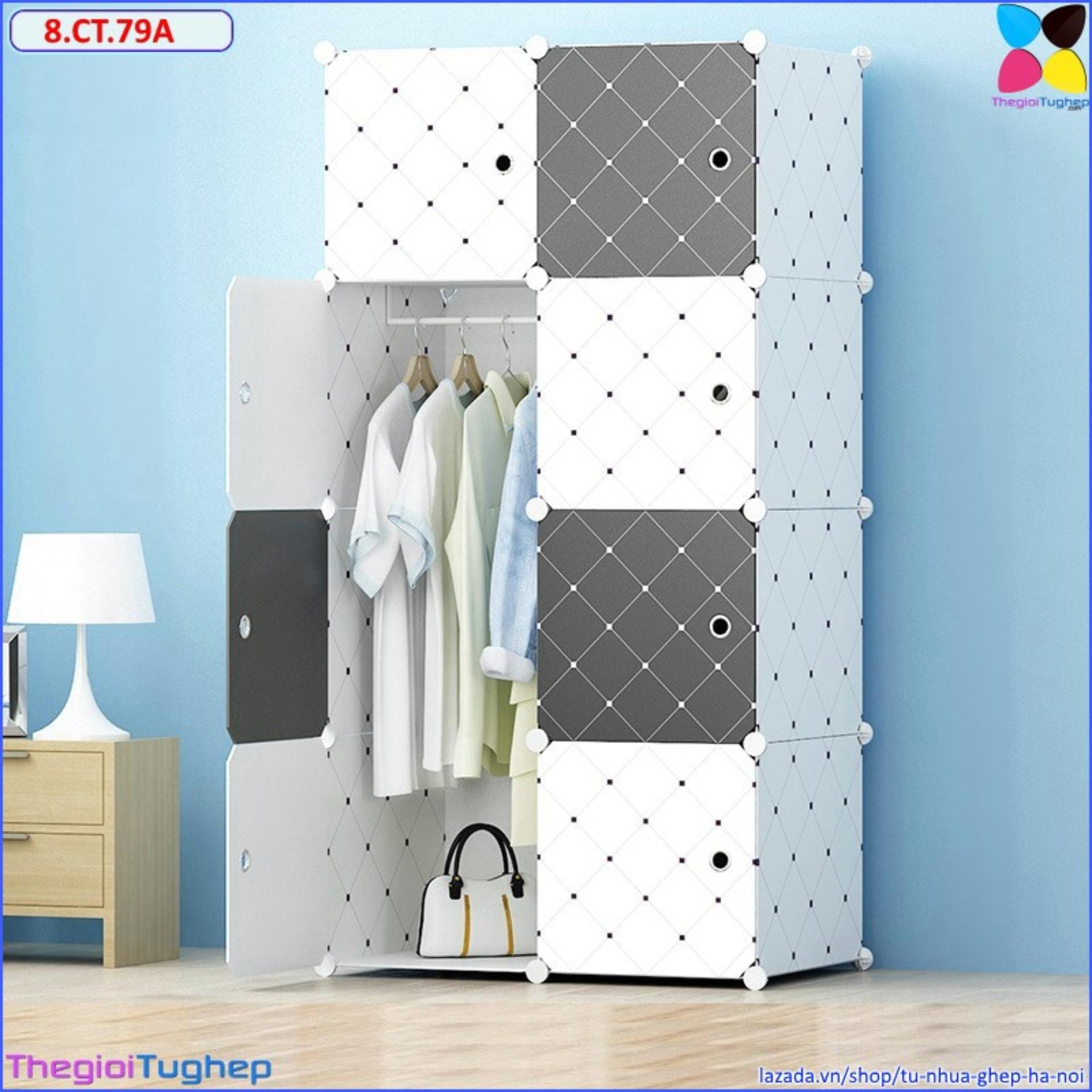 Tủ nhựa lắp ghép 8 ô, cánh caro đen-trắng -8.ct.79a