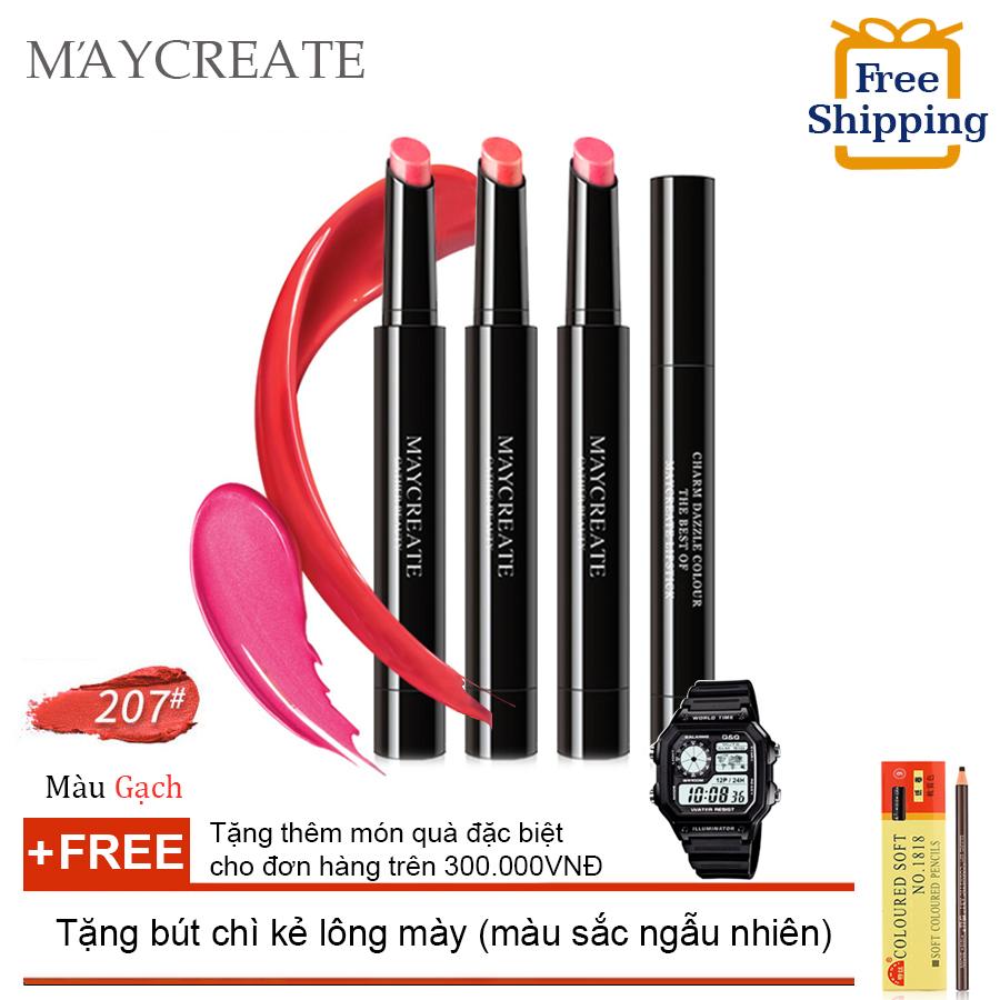 Bộ 3 thỏi son siêu mịn bền màu Maycreate ( Son đầu 20...) + Tặng bút chì kẻ lông mày ( Đơn hàng mỹ phẩm trên 300k tặng thêm 1 đồng hồ thể thao như quảng cáo )(OEM)
