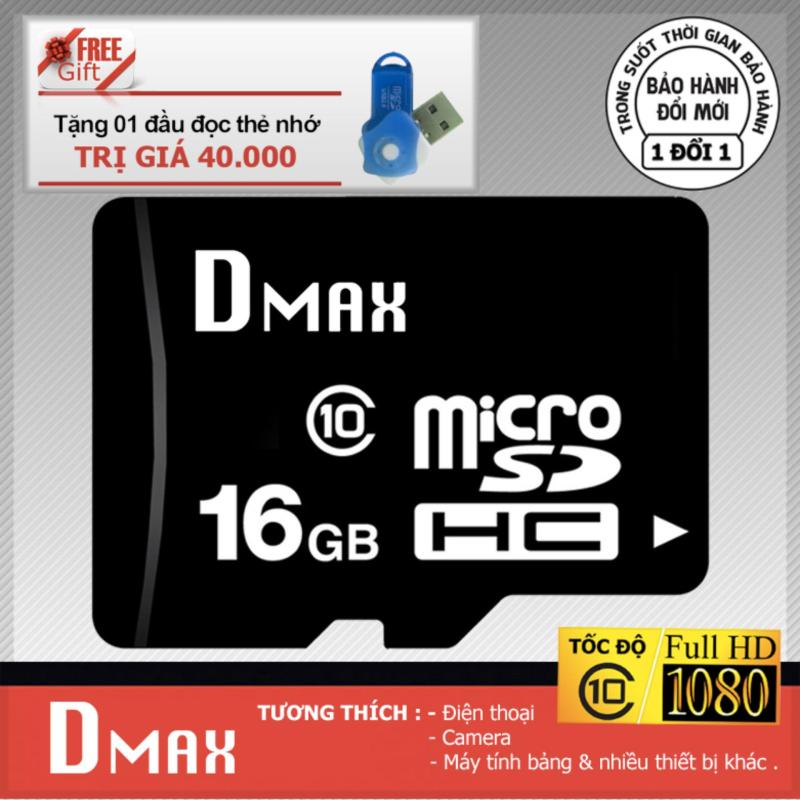 Thẻ nhớ 16GB Dmax Micro SDHC class 10+Tặng đầu đọc micro PT