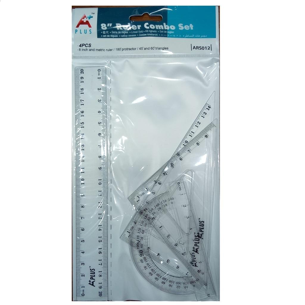 Combo thước bộ 20cm bút chì bấm ngòi chì bấm và gôm đen