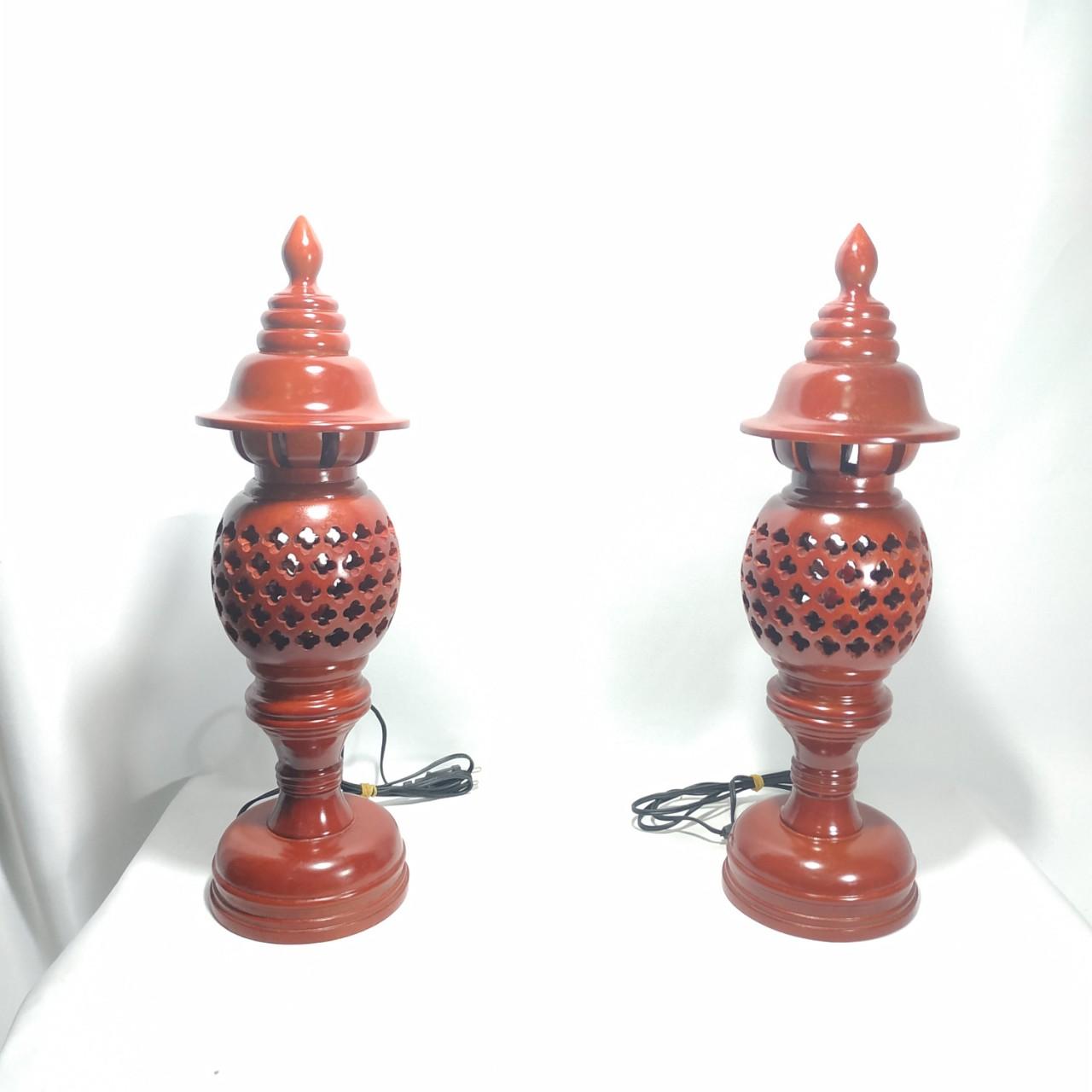 BỘ ĐÈN THỜ PHONG THỦY GỖ HƯƠNG CHUẨN 100% - CAO 36CM