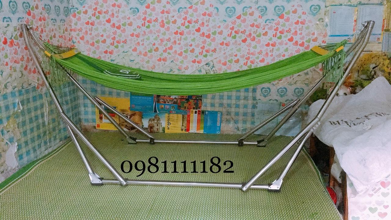 Bộ võng xếp tiến đạt cỡ lớn 100% inox phi 32 kèm lưới có gối duy lợi