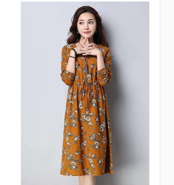 Đầm bầu công sở in hoa dài tay