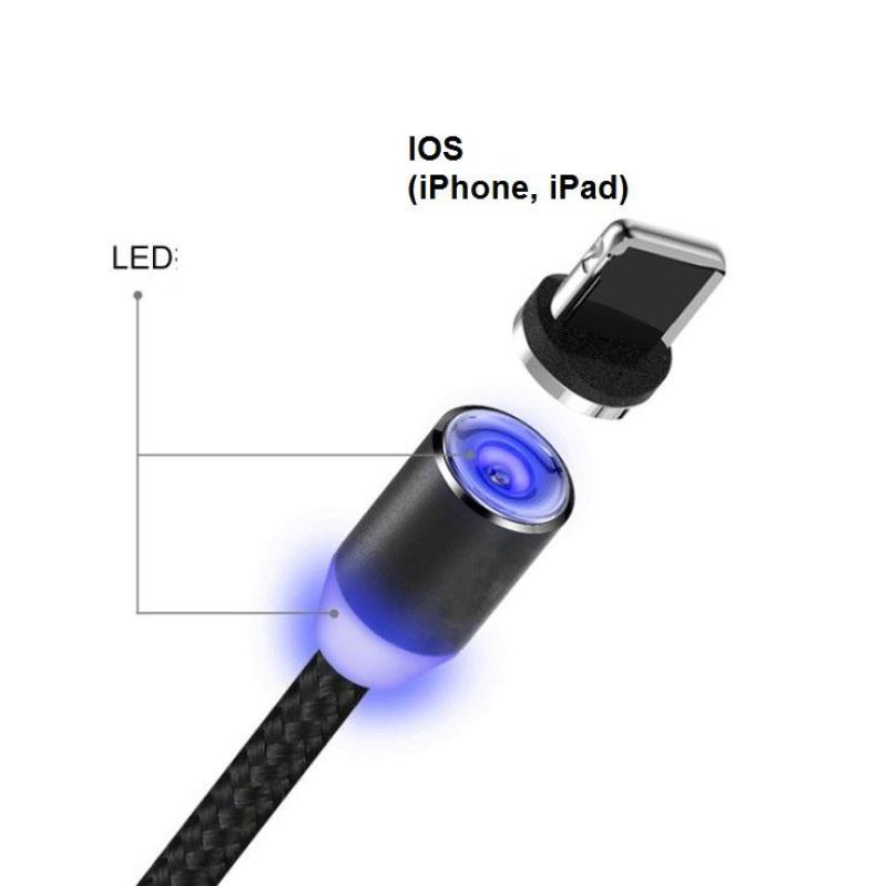 Giá Cáp Sạc từ tính, hít Nam Châm đầu tròn xoay 360 độ dành cho iPhone 5, 6, 7, 8, iphoneX võ cáp bọc vãi dù cao cấp