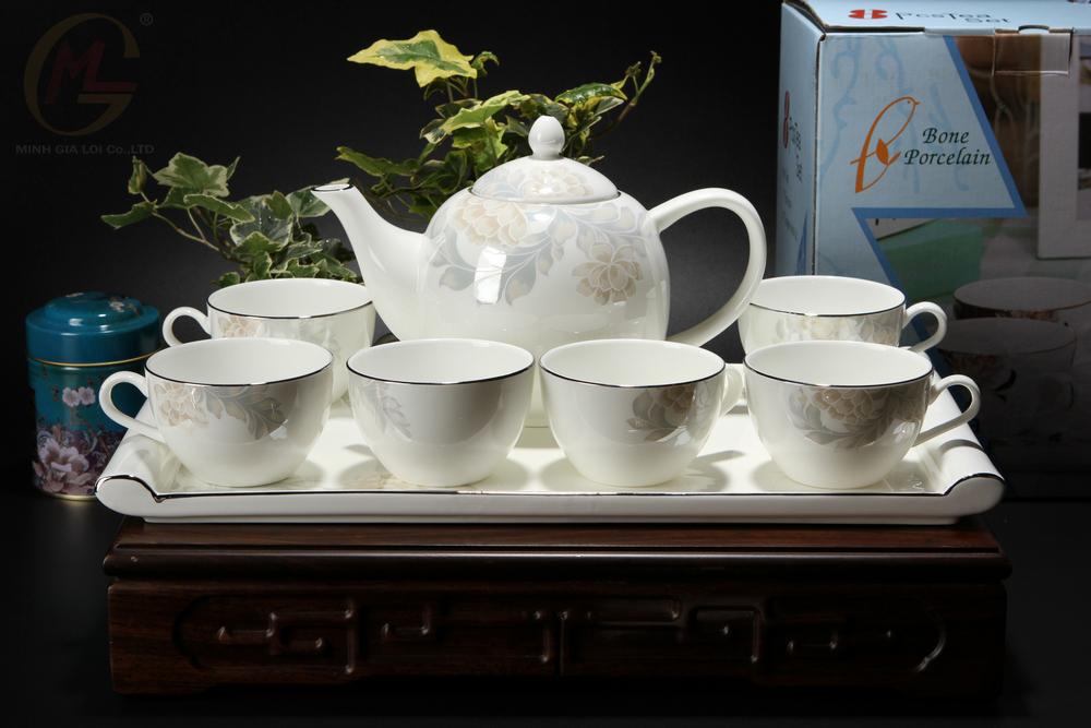 Bộ tách trà khay sứ xương 8 chi tiết Bone Porcelain 85784