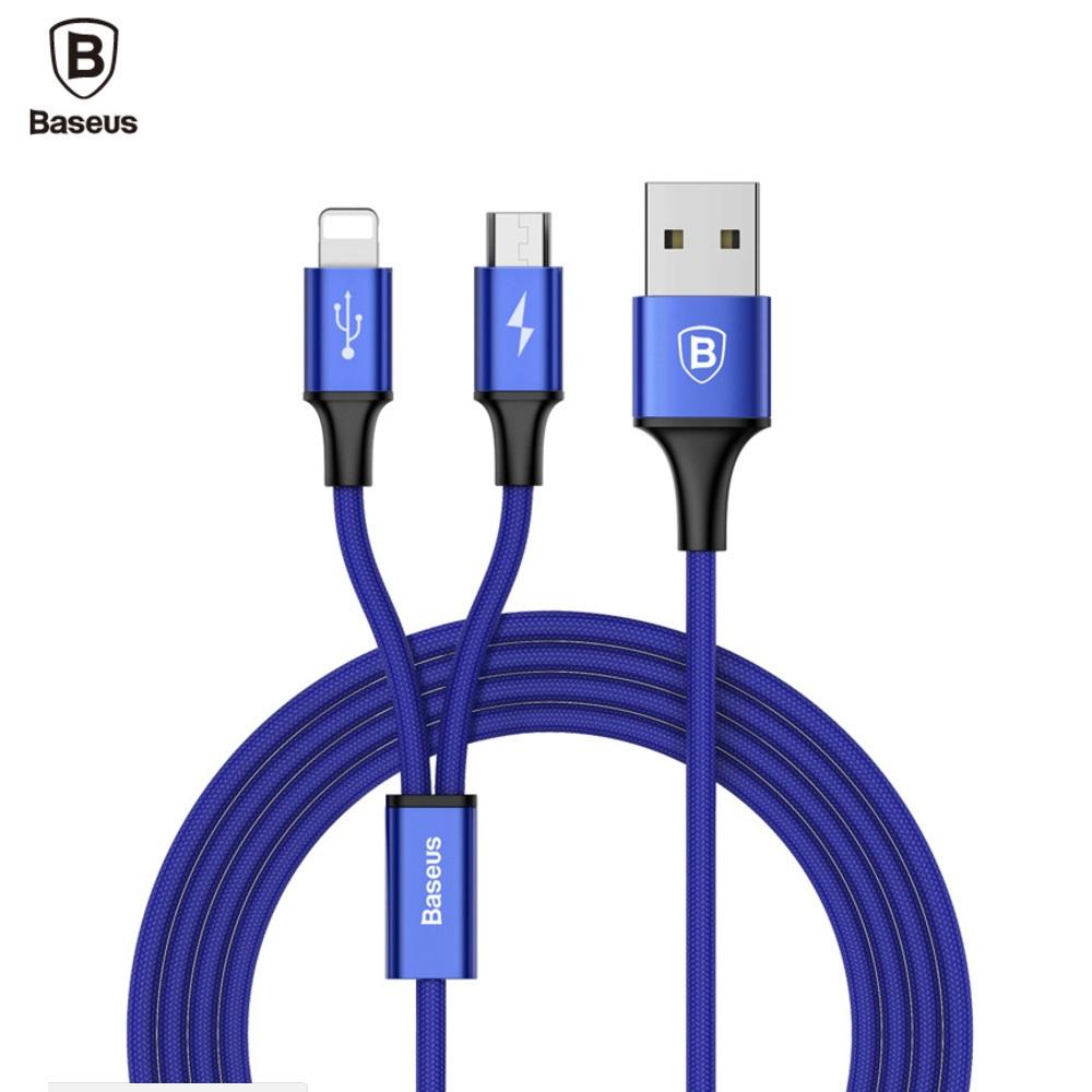 Cáp sạc nhanh 3.0a baseus 2 in 1 đầu micro usb - lightning , bọc dù chống đứt.