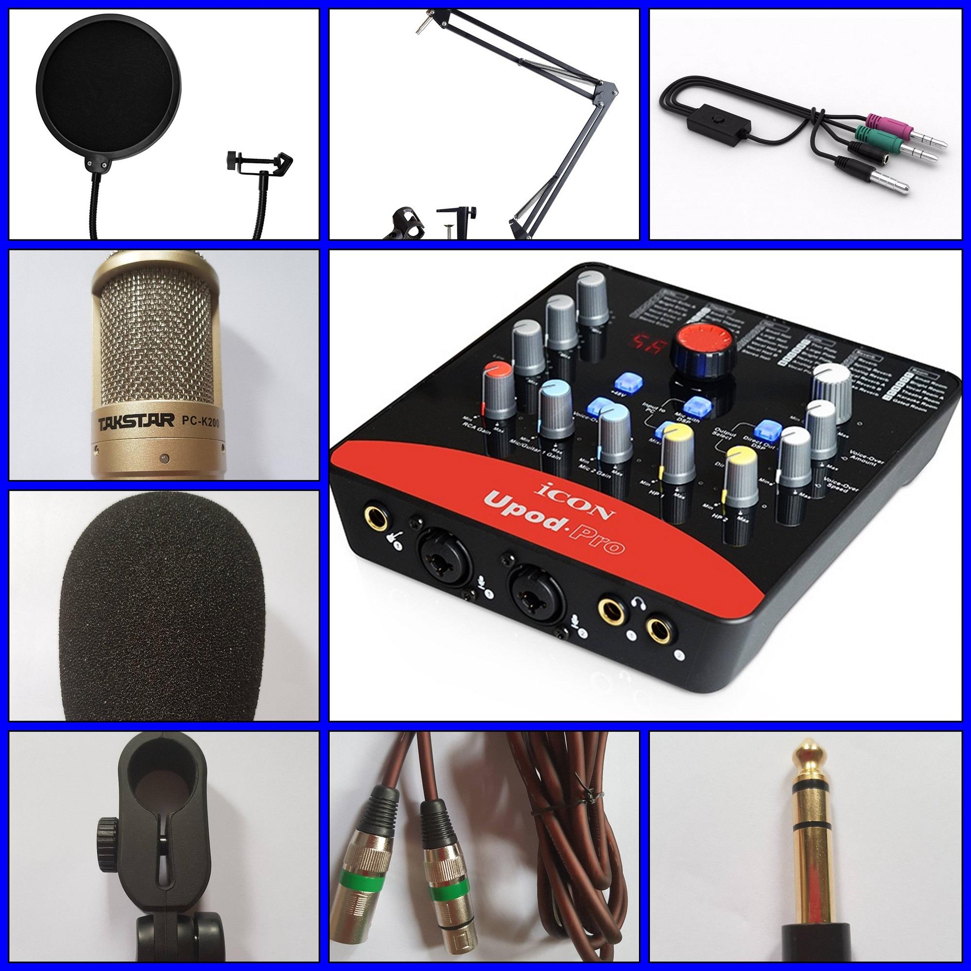 [HCM]Bộ Combo Thu Âm PC k200 + Sound Icon upod nano pro + kẹp + lọc + dây live