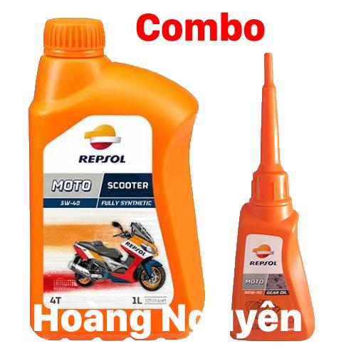 Combo nhớt tay ga repsol scooter 5w40 1 lít & nhớt láp repsol gear oil 80w90 120ml