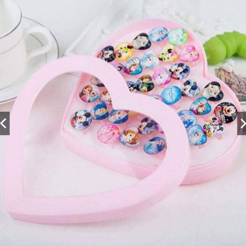 Hộp 36 nhẫn nhựa đúc an toàn hình công chúa Elsa & Anna cho trẻ em