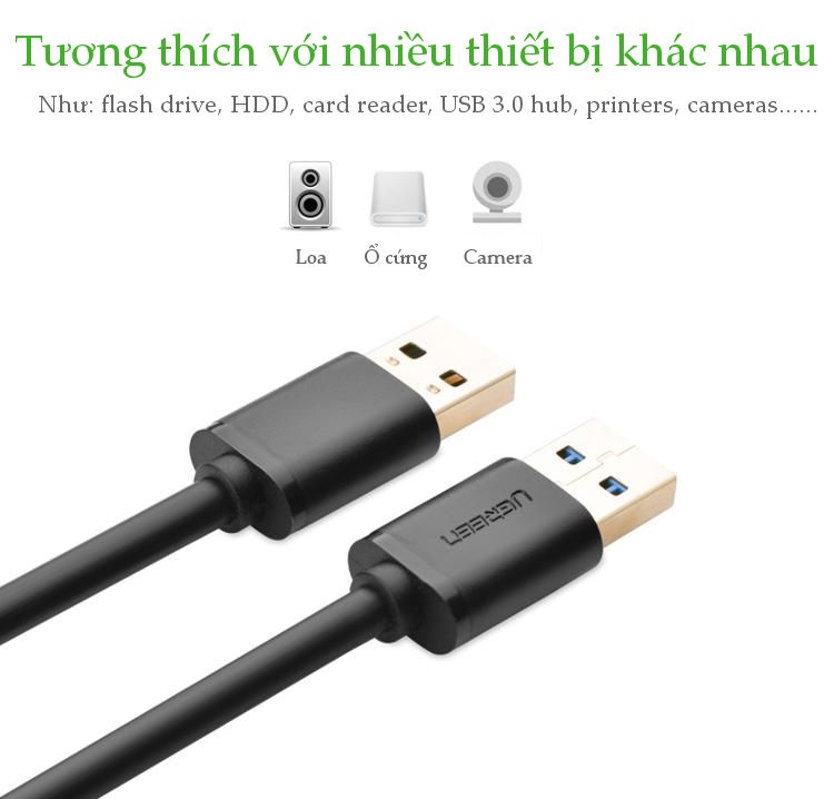 Dây USB 3.0 đực sang đực, hỗ trợ tốc độ truyền tải 5Gbps, dài 0.5-2M UGREEN US128 Dây USB 3.0 đực sang đực, hỗ trợ tốc độ truyền tải 5Gbps, dài 0.5-2M UGREEN US128