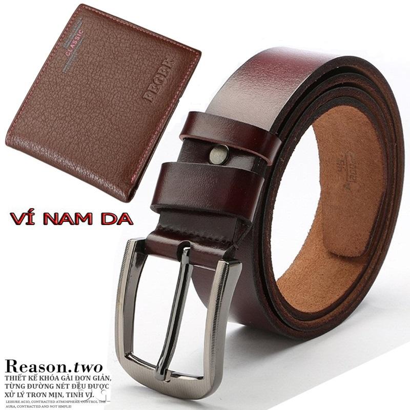 COMBO bộ ví da nam - Dây thắt lưng nam,dây nịt da nam cao cấp (mầu nâu)