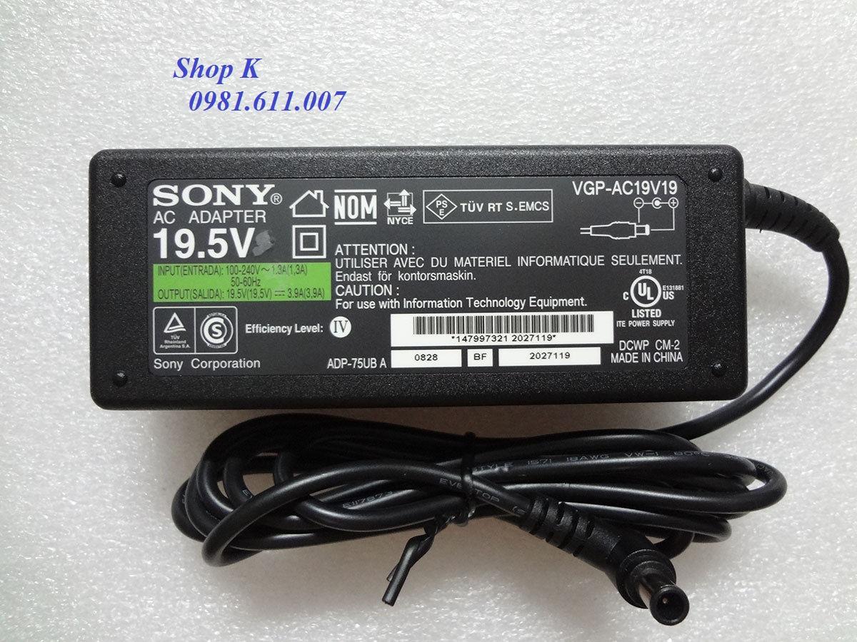 Sạc thay thế cho laptop Sony. Vio. 19.5V-3.9A (Màu Đen)