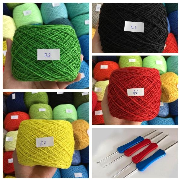 4 cuộn len cotton vn 1mm và 1 kim móc
