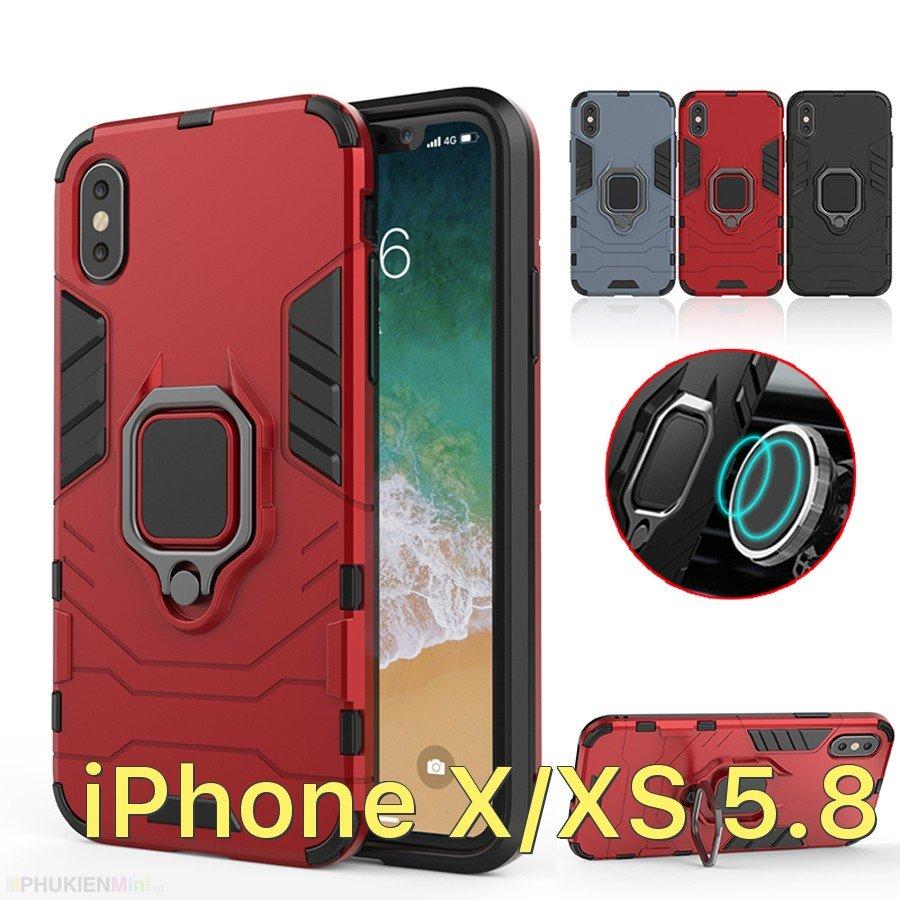 Ốp lưng iron man chống sốc viền dẻo kèm ring chân chống xoay 360 độ lưng hít từ tính gắn xe hơi ô tô iPhone X/XS 5.8