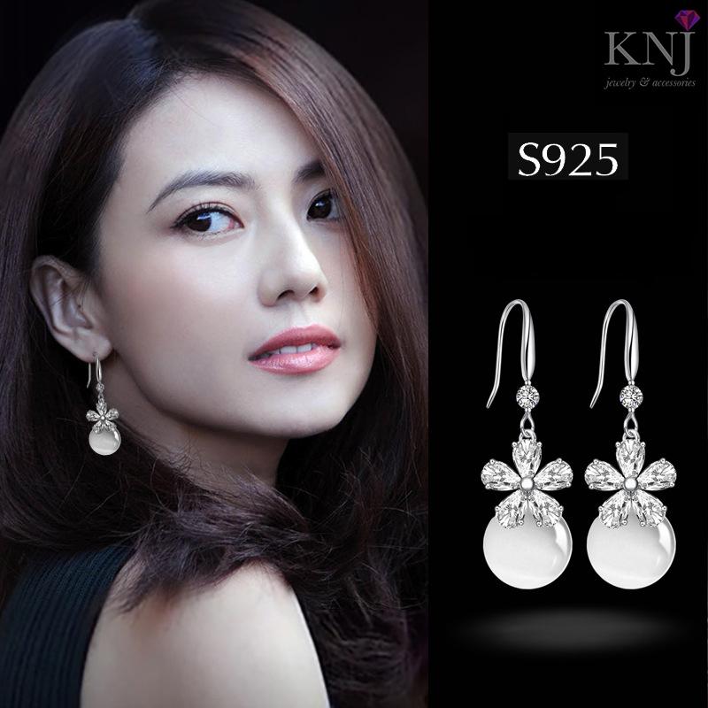 Bông tai bạc pha lê hoa đính đá - b1108