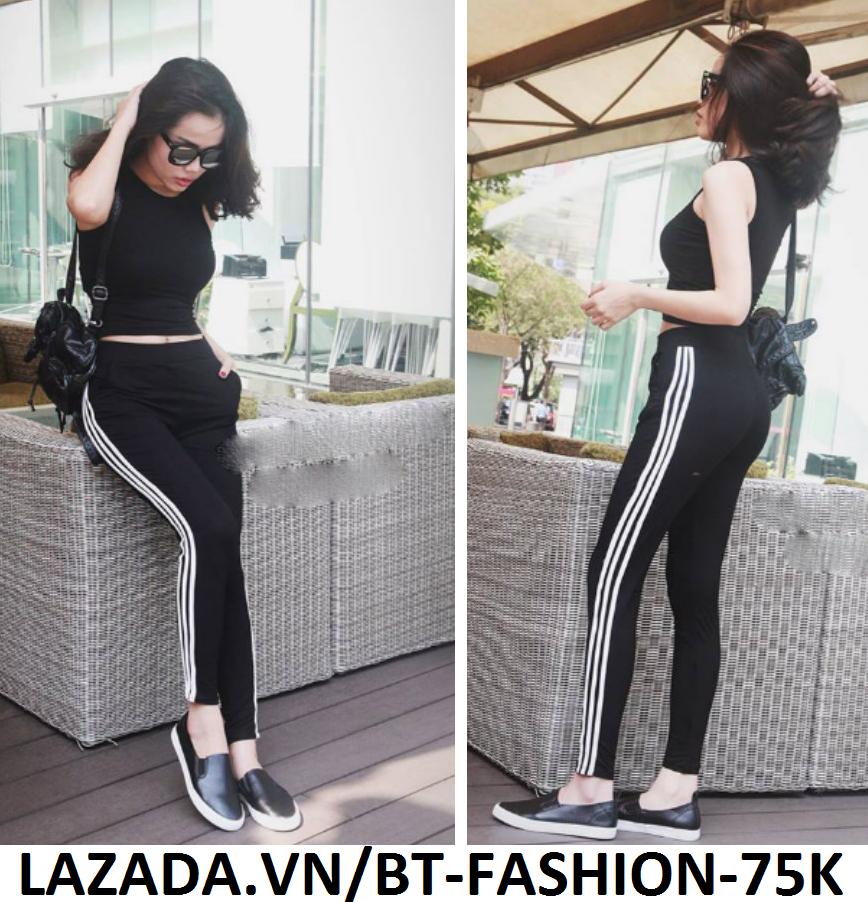 Quần Dài Nữ Thun Ôm Legging 2 Sọc Thể Thao Thời Trang Hàn Quốc - BT Fashion (3S-02)