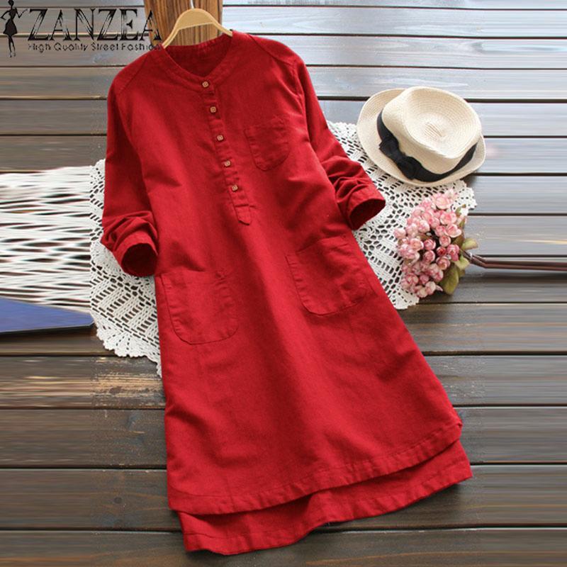 Nơi bán Đầm sơ mi ZANZEA dài tay cổ đứng đơn giản thanh lịch chất liệu 100% cotton thiết kế thời trang