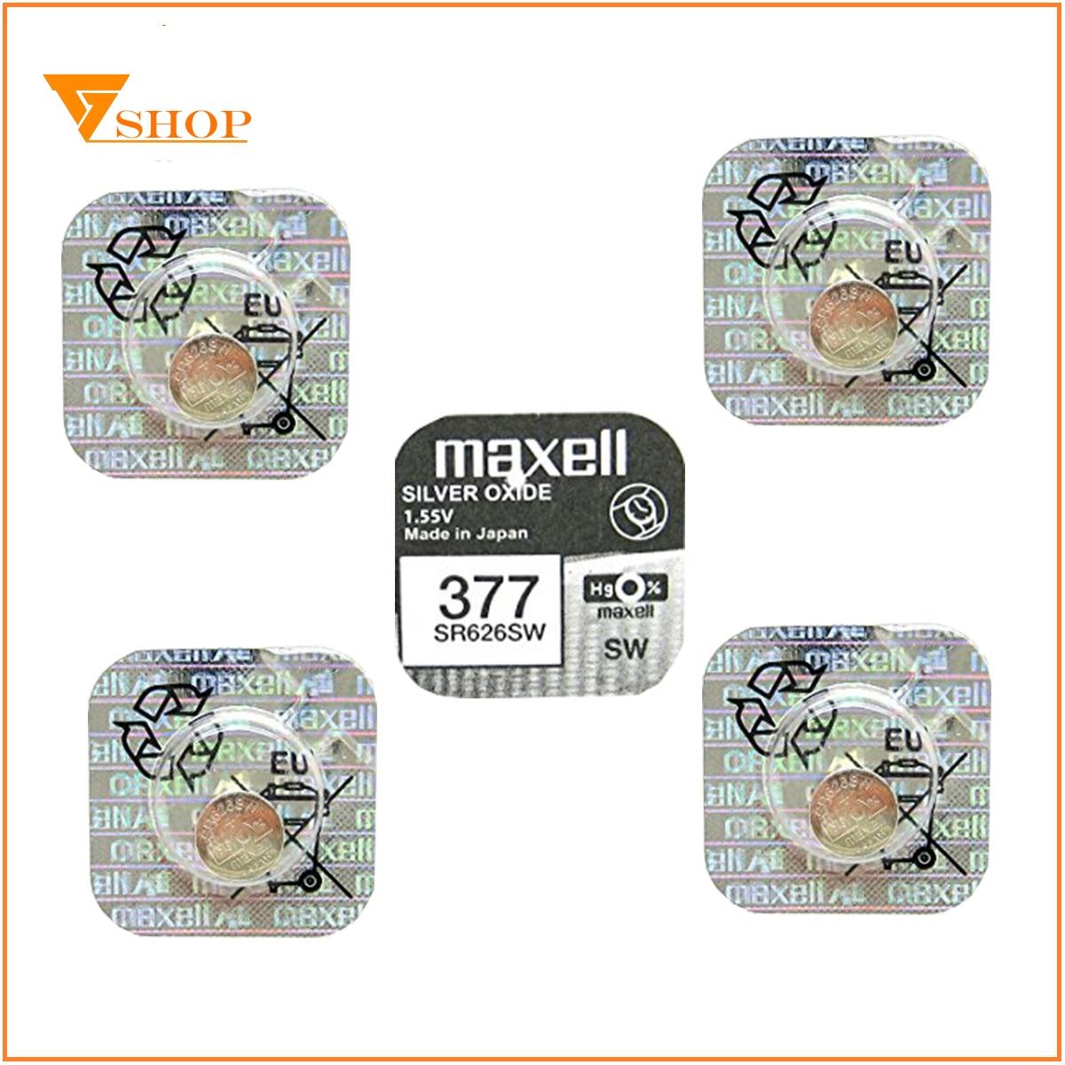 Combo 5 vỉ pin đồng hồ sr626sw maxell 1.55v, pin 377