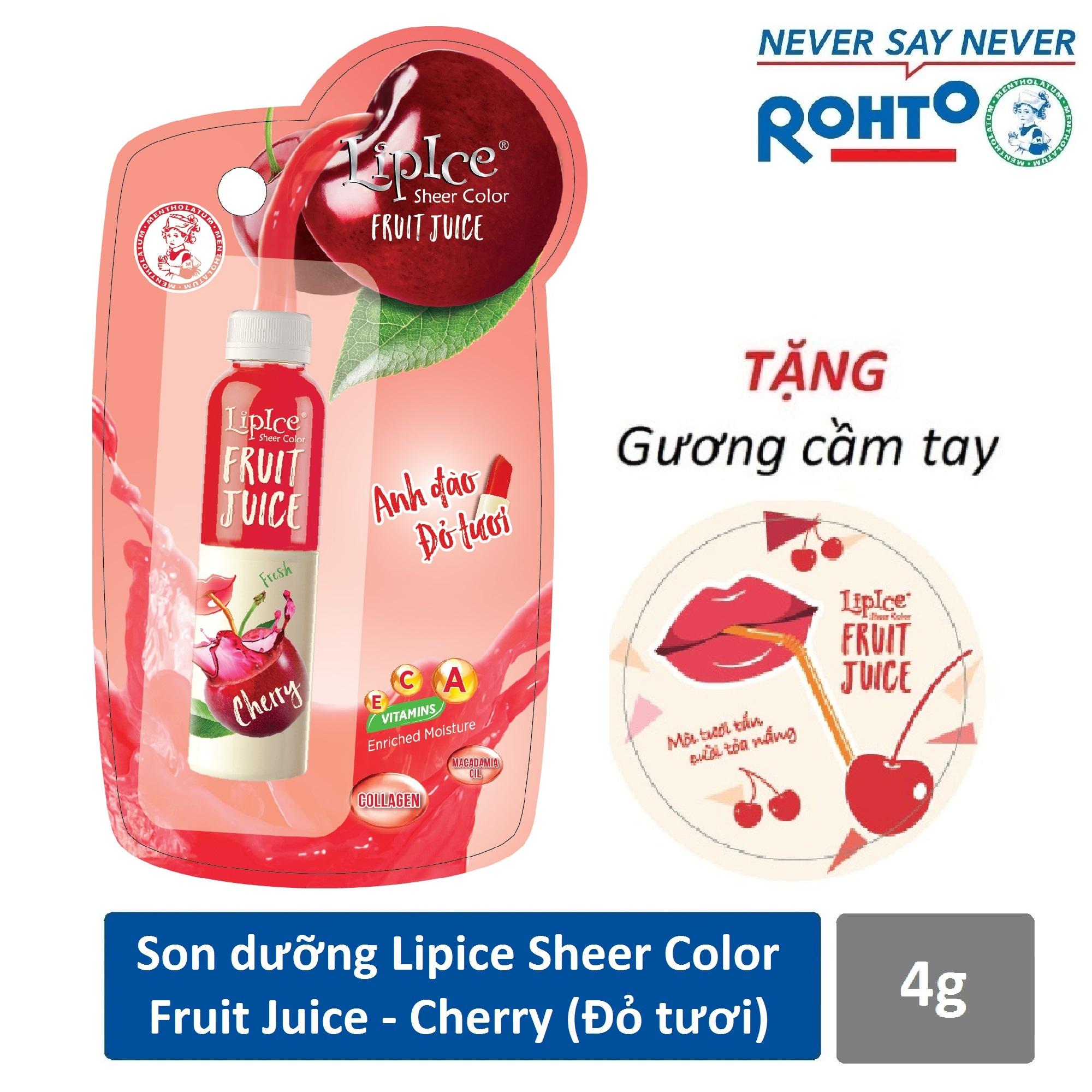 Son dưỡng chiết xuất trái cây Lipice Sheer Color Fruit Juice Cherry 4g (Anh Đào Đỏ Tươi) + Tặng gương cầm tay xinh xắn