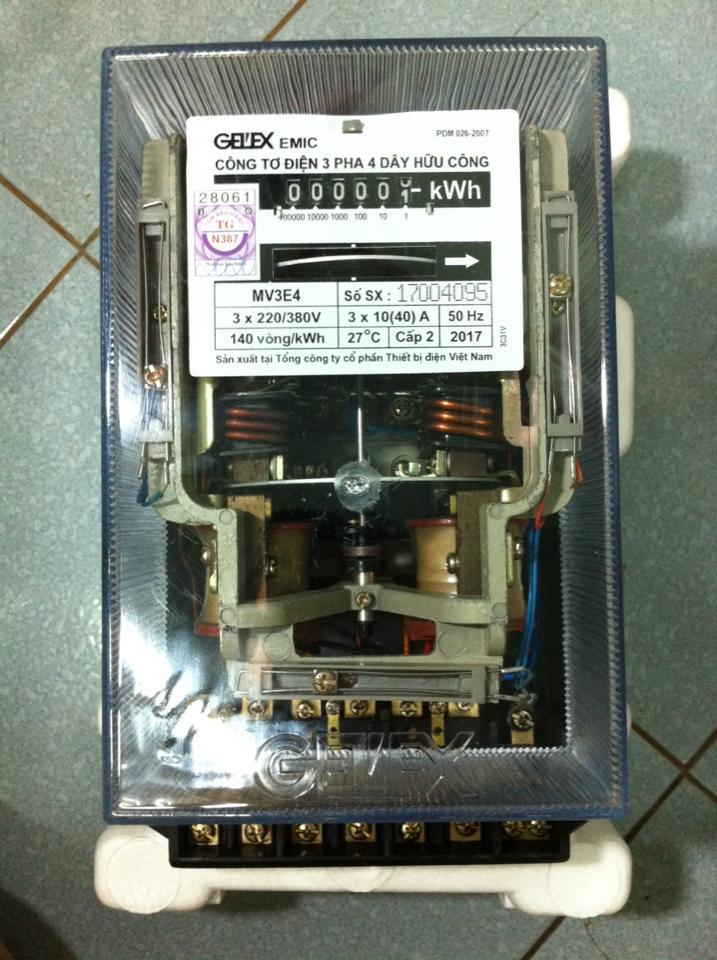 Công tơ điện 3 pha EMIC trực tiếp 10(40)A mặt trắng / Đồng hồ 3 pha 40A