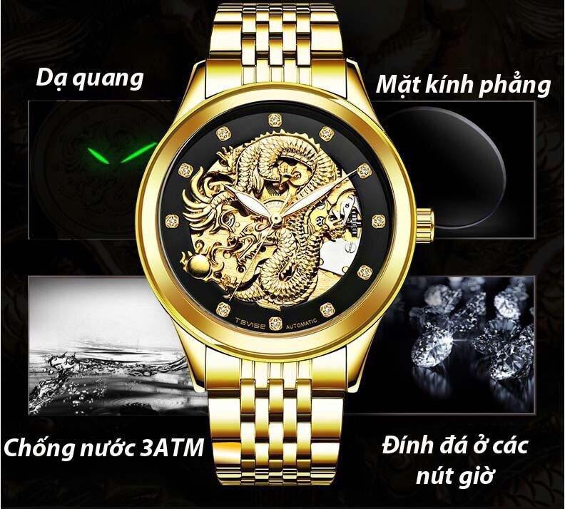 Đồng hồ cơ nam tevise te23-26 rồng dây thép 3 kim