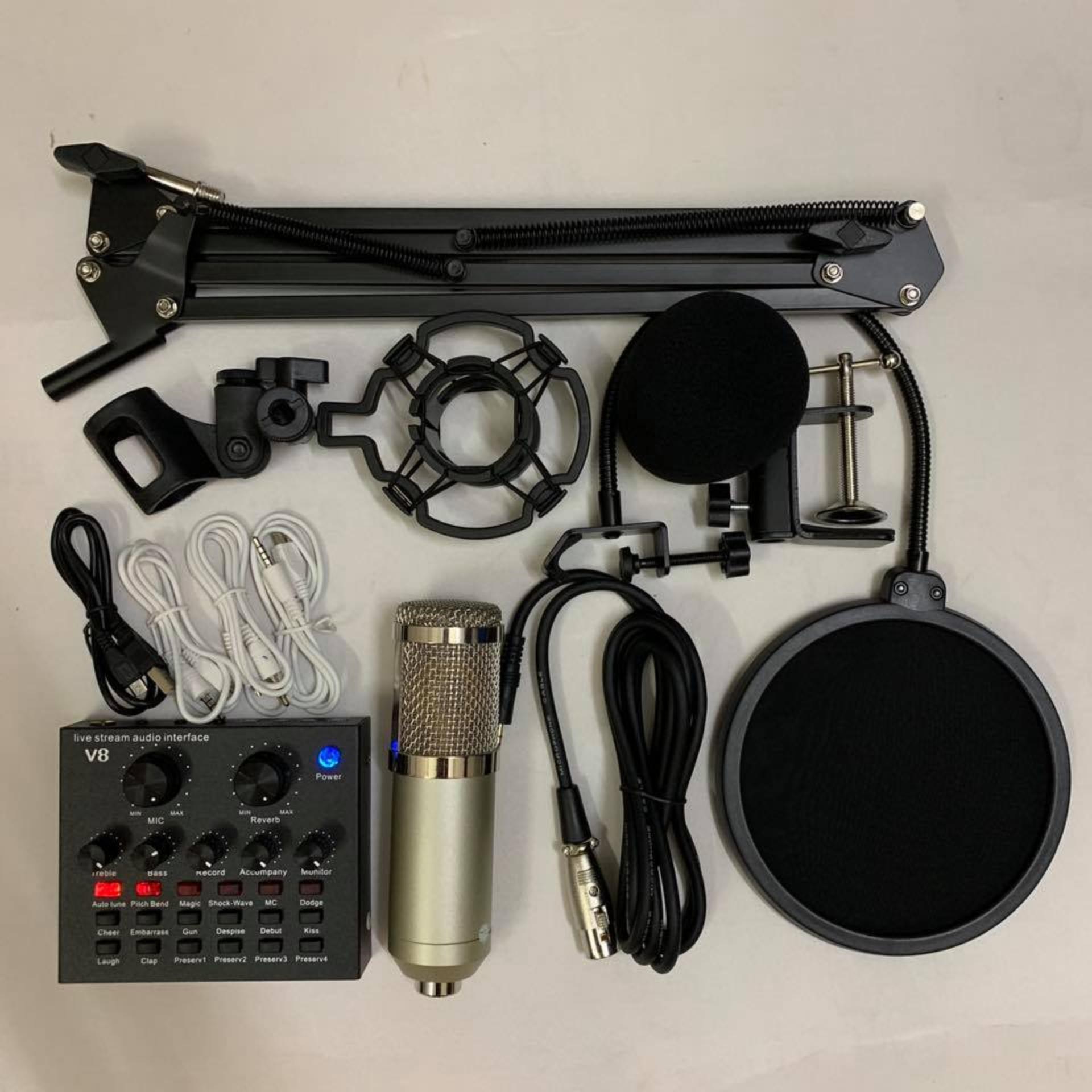 Combo bộ mic thu âm livestream karaoke bm800 V8 chân kẹp màng lọc Combo bộ Mic Thu Âm, Hát Karaoke,Livestream online cực hay