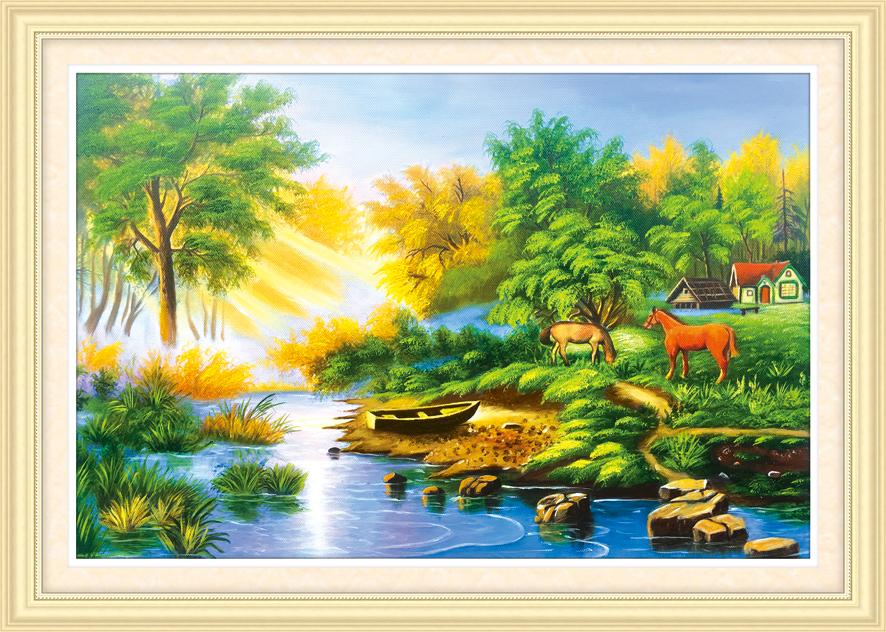 Tranh thêu chữ thập đồng quê phong cảnh 3D Ailuo AL53463  [chưa thêu]