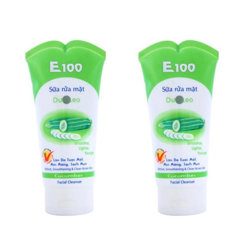 Bộ 2 Sữa rửa mặt trắng da sạch mụn E100 tinh chất dưa leo tuýp 100gram