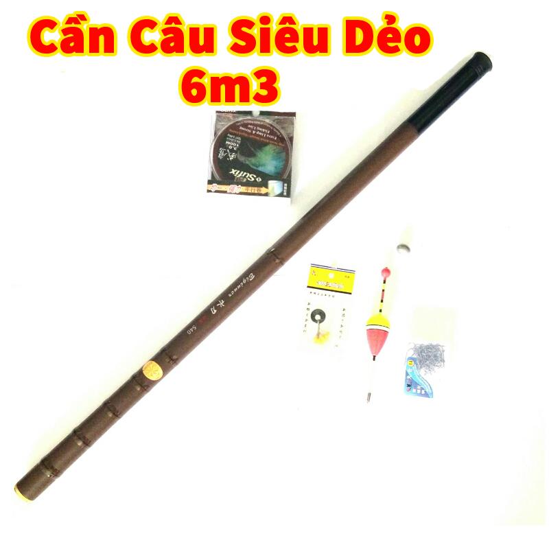Cần câu tay trúc nâu 6m3 +  tặng đầy đủ phụ kiện