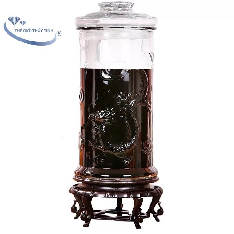 [HCM]Bình Ngâm Rượu Sâm Thủy Tinh 12 Lít Dáng Trụ Hoa Văn Rồng - Không Van
