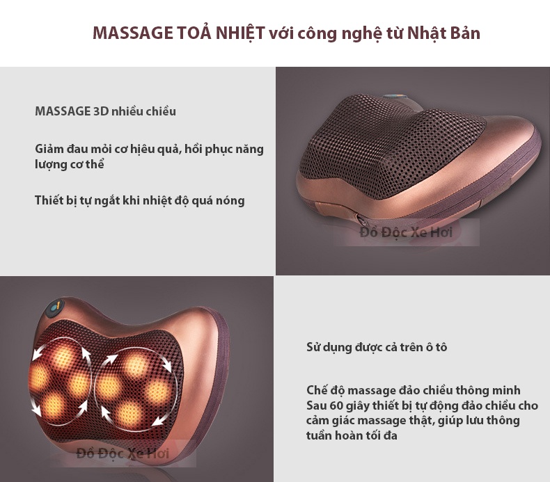 Gối mát xa hồng ngoại đa năng 8 bi đảo chiều