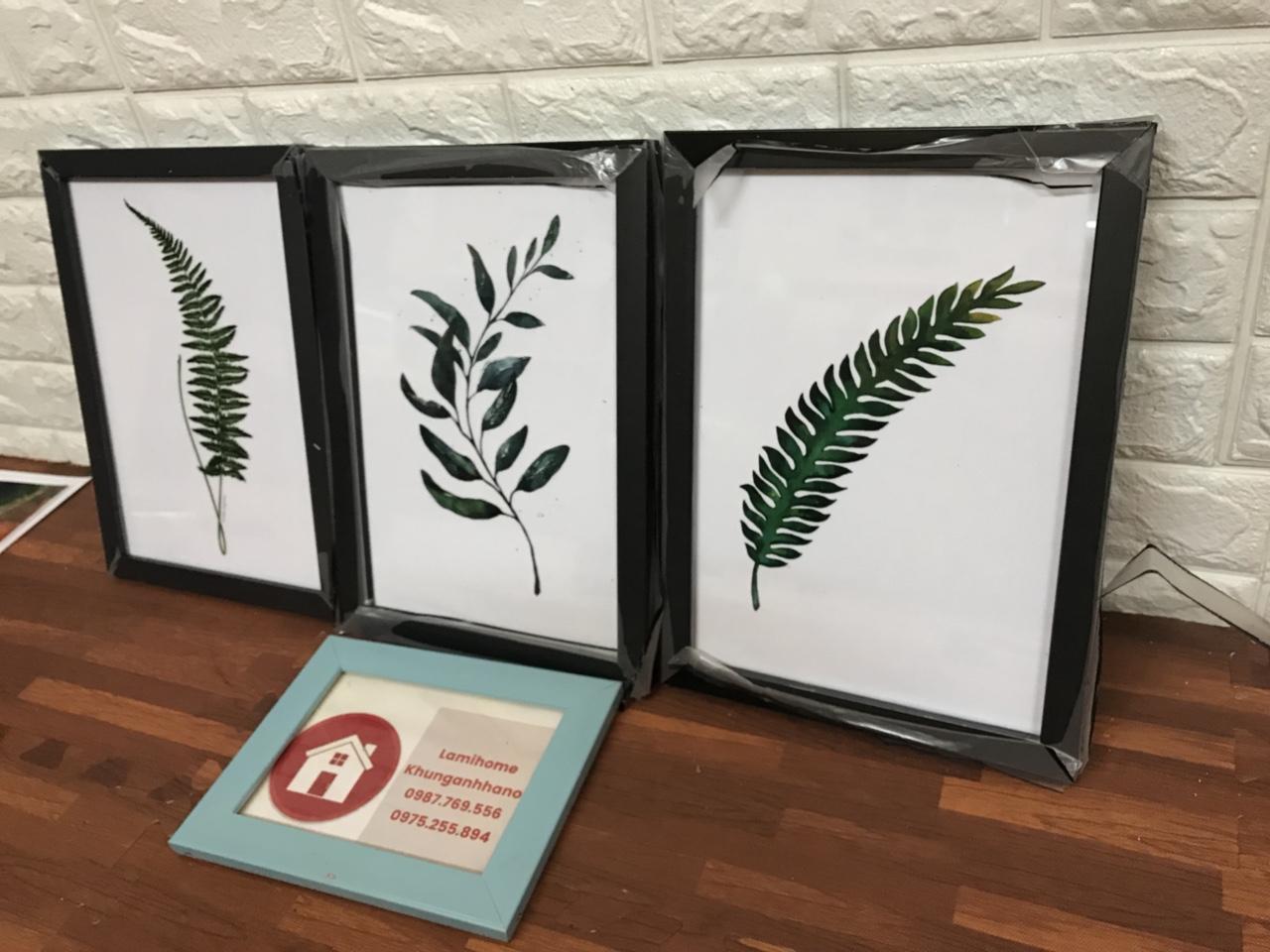 CAO CẤP. BỘ BA TRANH GREEN LEAF LÁ XANH CÓ SẴN KHUNG KÍNH