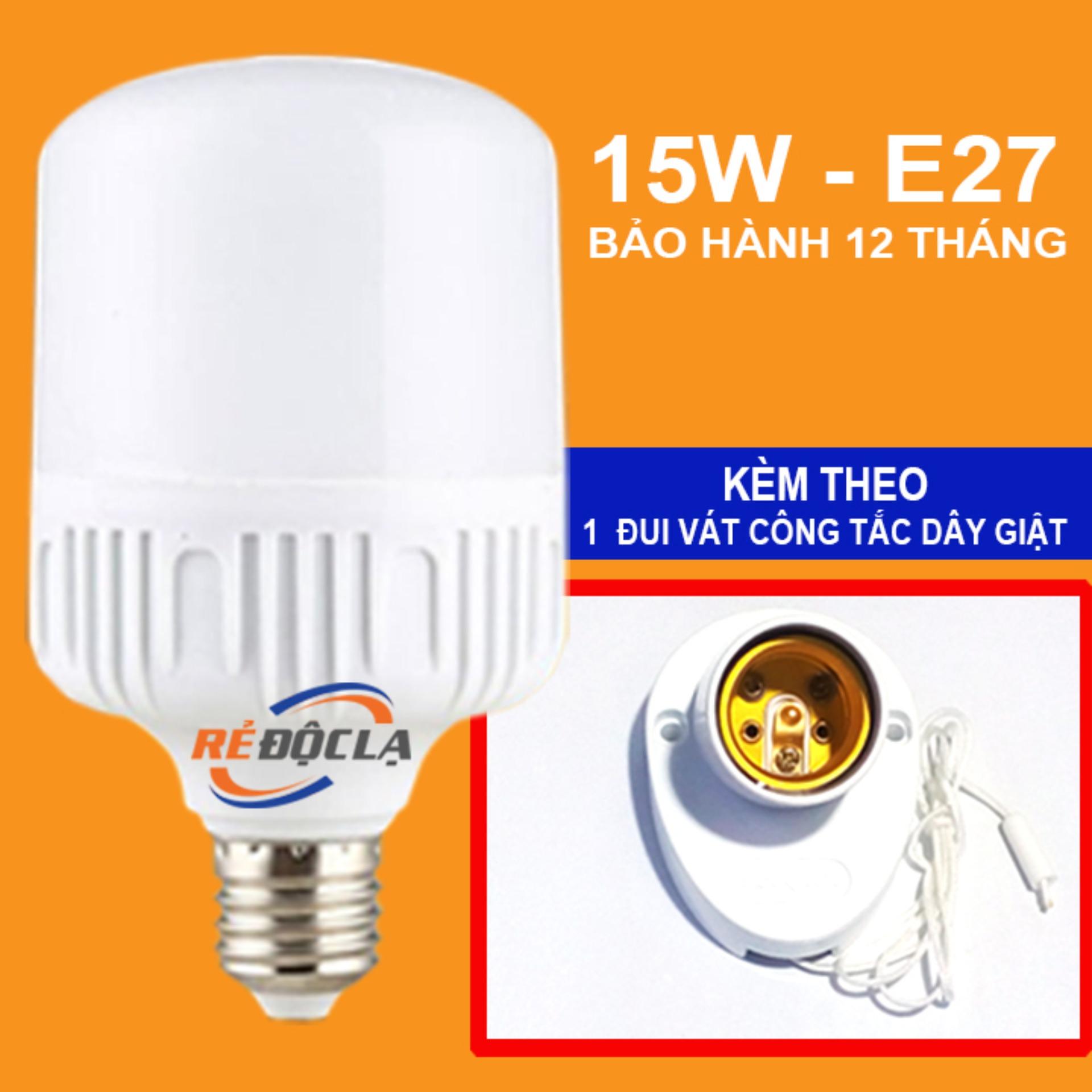Bóng đèn Led trụ 15W Trắng + Đui vát công tắc giật