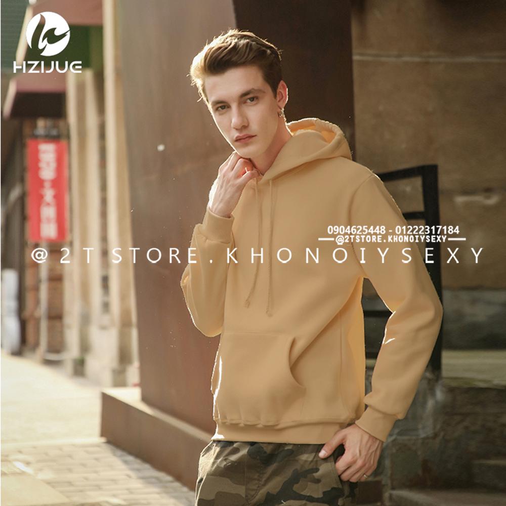 2T STORE ÁO KHOÁC HOODIE NỈ CÓ NÓN TRƠN MÀU KEM 2TAKN08001-3.jpg