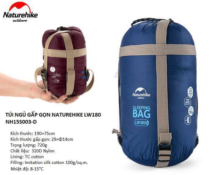 Túi ngủ gấp gọn Naturehike LW180 màu xanh Navy giữ nhiệt tốt