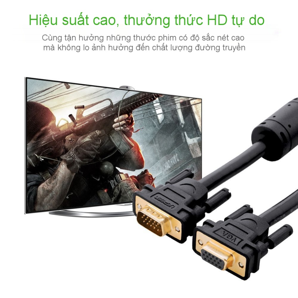 Dây nối dài VGA đực sang cái 3+6 OD8.0MM dài 2-3m UGREEN VG103 Dây nối dài VGA đực sang cái 3+6 OD8.0MM dài 2-3m UGREEN VG103