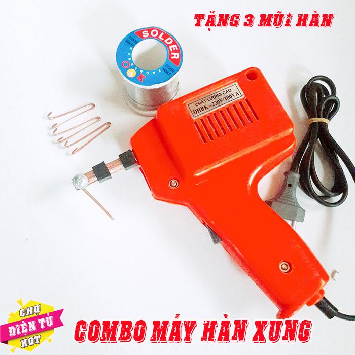 Máy hàn xung 220vac + cuộn thiếc lớn,tặng 3 mũi hàn