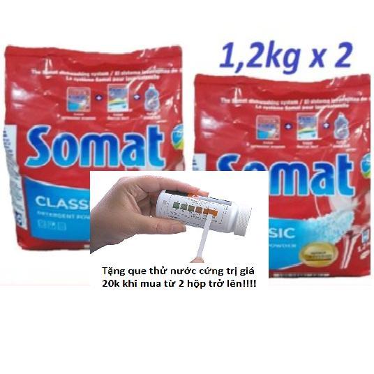 Combo 2 gói bột rửa chén bát / ly Somat + Tặng que thử nước cứng 20k Bột Muối Dùng CHo Máy