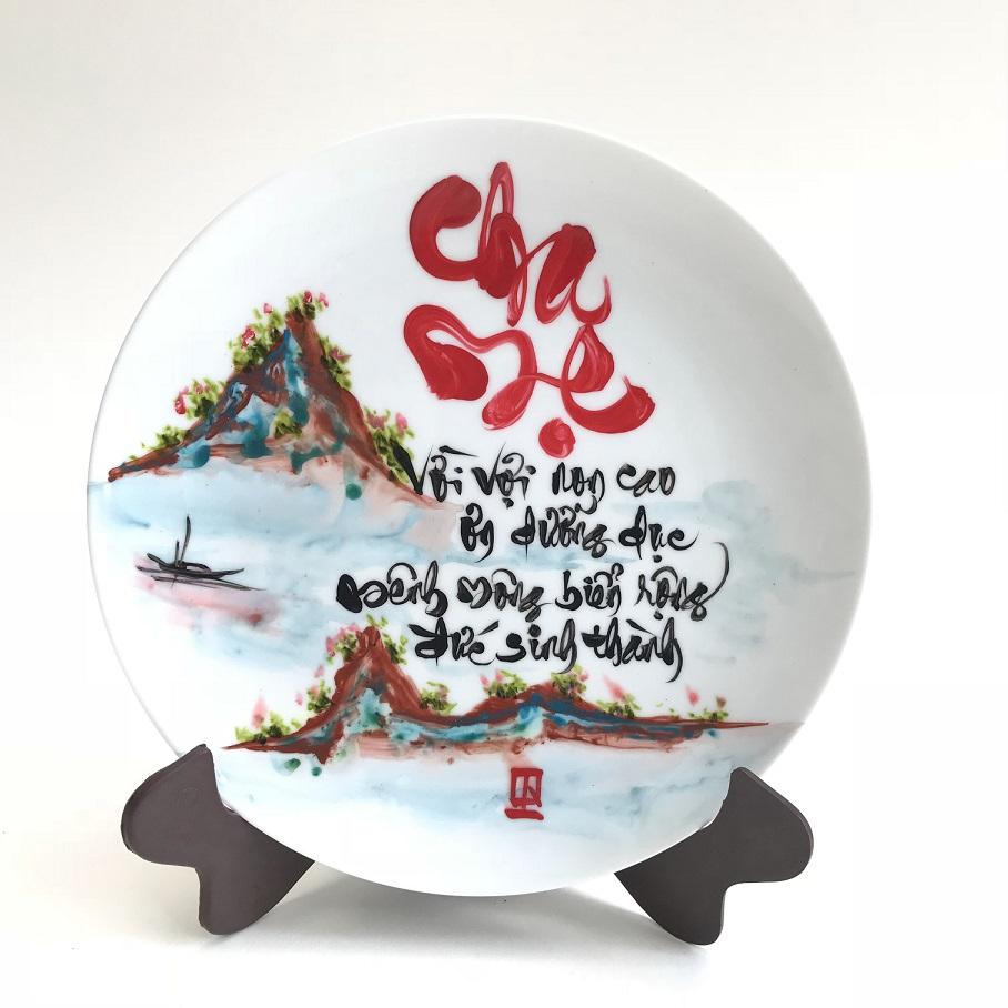 Dĩa sứ viết thư pháp 20cm- d021 - ơn cha mẹ