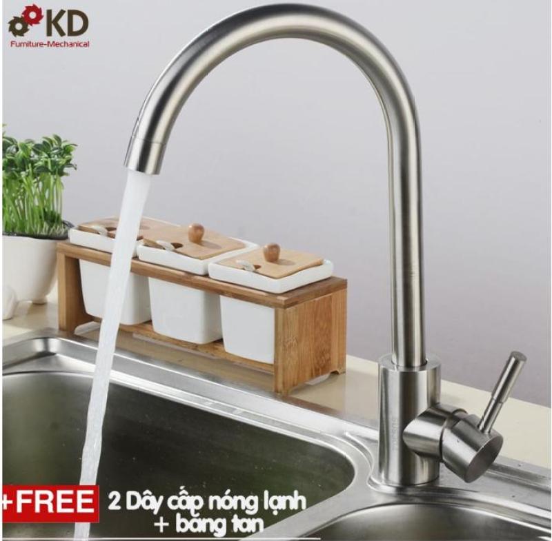 Vòi rửa chén, đĩa Nóng/Lạnh inox 340 chống bám vân tay - Hỗ trợ xoay chiều 360 (Tặng 2 dây cáp nóng lạnh)